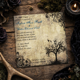New Life Vintage Baum und Vögel Blaue Hochzeit Einladung