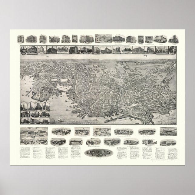 New London, CT Panoramic Map - 1911 Poster (Vorne)