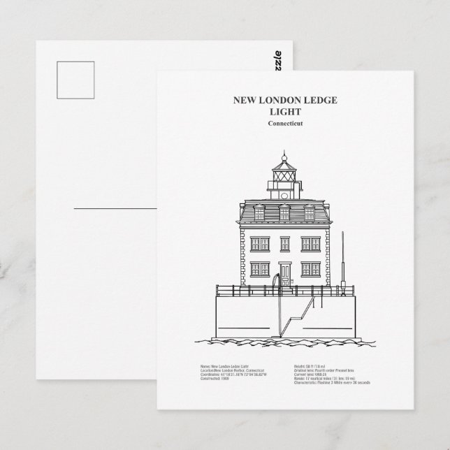 New London Ledge Lighthouse - Connecticut - BD Postkarte (Vorne/Hinten)