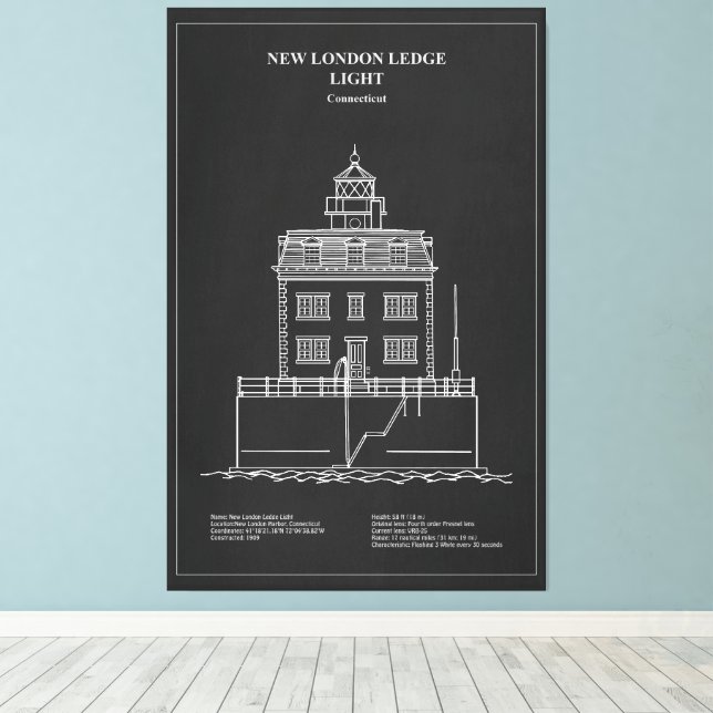 New London Ledge Lighthouse - Connecticut - PD Leinwanddruck (Insitu (Holzboden))
