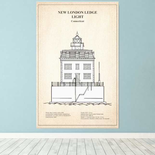 New London Ledge Lighthouse - Connecticut - SBD Leinwanddruck (Insitu (Holzboden))
