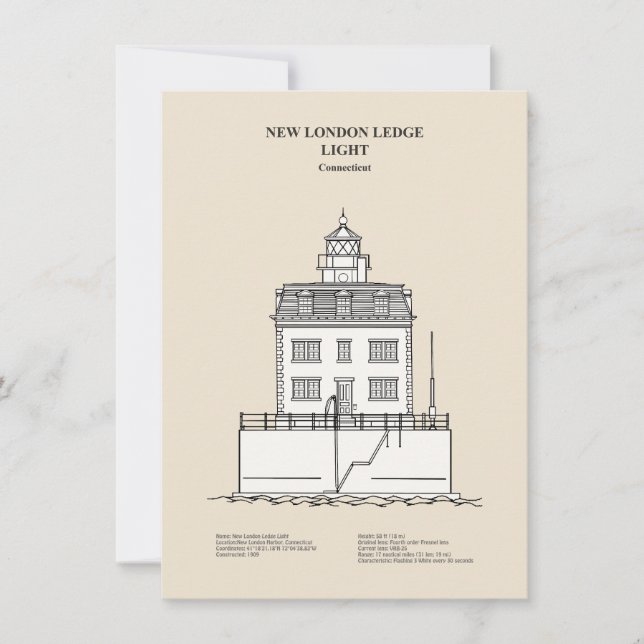 New London Ledge Lighthouse - Connecticut - SBD Mitteilungskarte (Vorderseite)