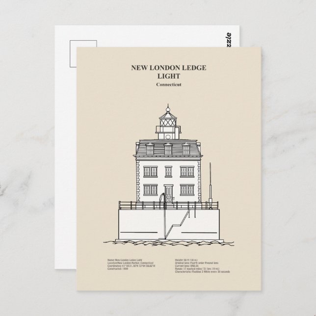New London Ledge Lighthouse - Connecticut - SBD Postkarte (Vorne/Hinten)