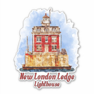 New London Ledge Lighthouse Watercolor Connecticut Aufkleber