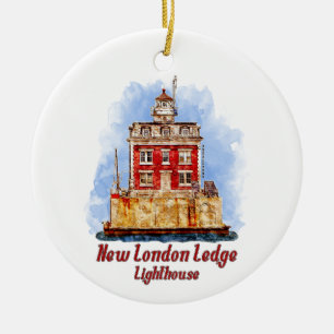 New London Ledge Lighthouse Watercolor Connecticut Keramik Ornament