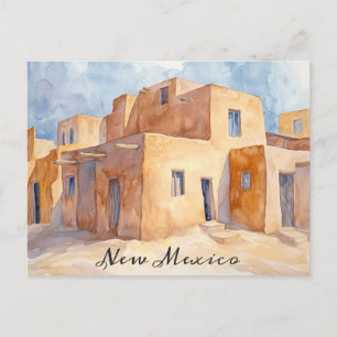 New Mexico Adobe-Häuser Aquarell Reise Postkarte