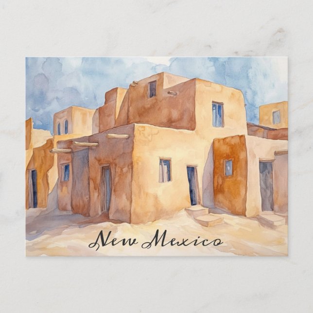 New Mexico Adobe Houses Watercolor Travel Postkarte (Vorderseite)