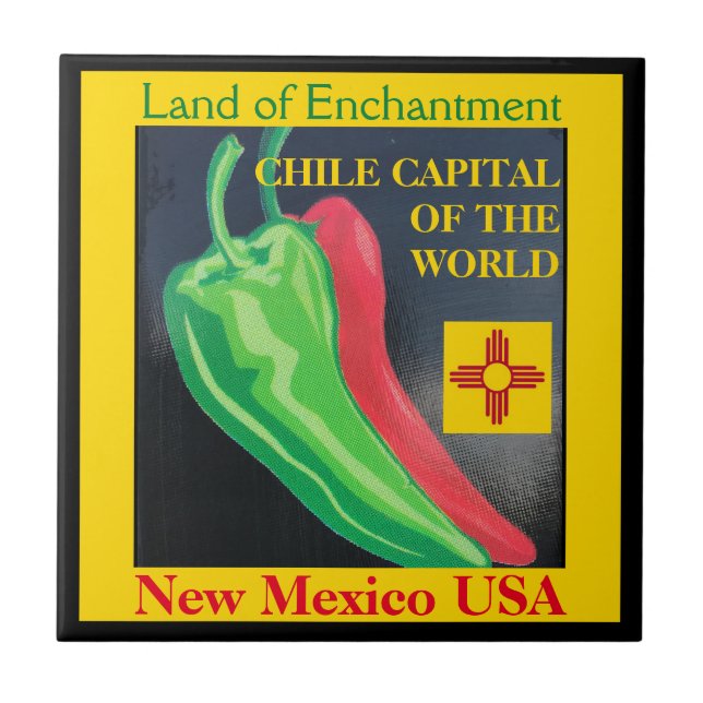New Mexico Chile Land der Verzauberung Rot oder Gr Fliese (Vorderseite)