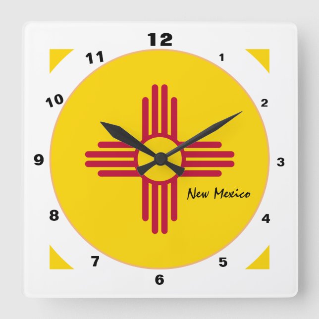 New Mexico Flag & New Mexico Fashion / Design USA Quadratische Wanduhr (Vorderseite)