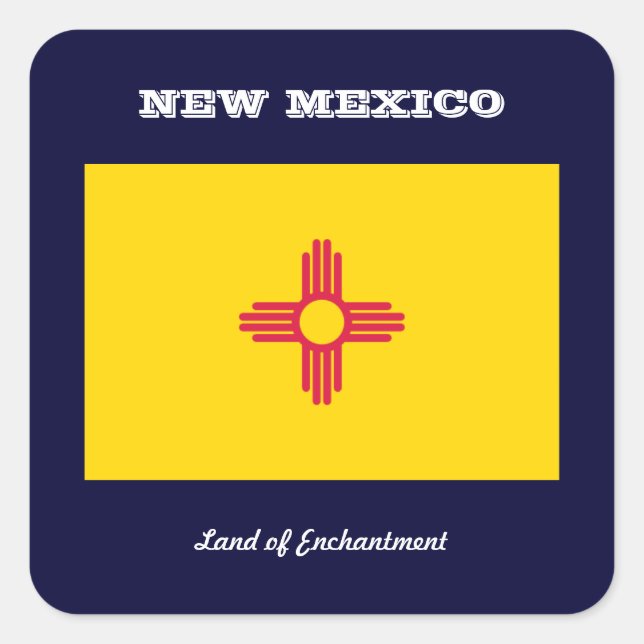 NEW MEXICO FLAG UND SLOGAN QUADRATISCHER AUFKLEBER (Vorderseite)