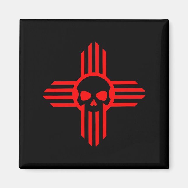 New Mexico Flag Zia Sun Skull ; State Pride Tee  Magnet (Vorne)