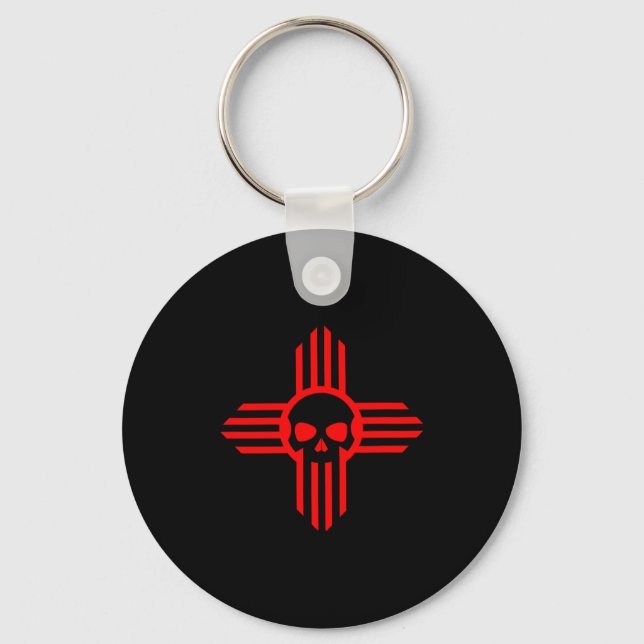 New Mexico Flag Zia Sun Skull ; State Pride Tee  Schlüsselanhänger (Vorderseite)