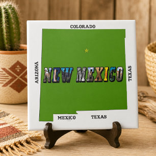 New Mexico Kartenumriss Foto Text Fliese