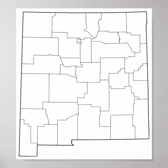 New Mexico Landkreise Blank Kontur Map Poster (Vorne)