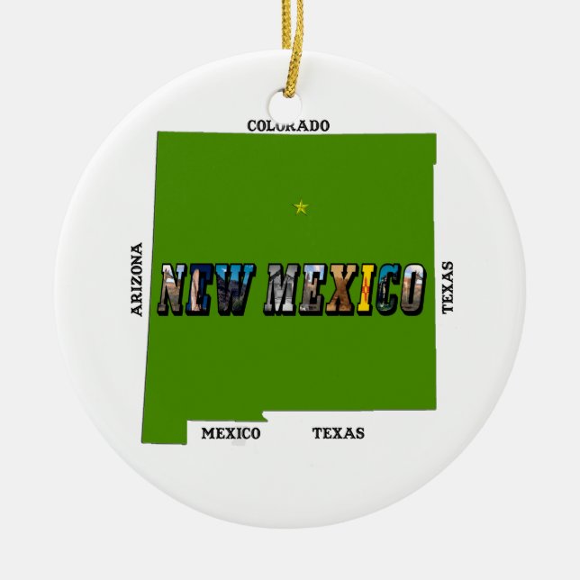 New Mexico Map Kontur Foto Text Keramikornament (Vorne)