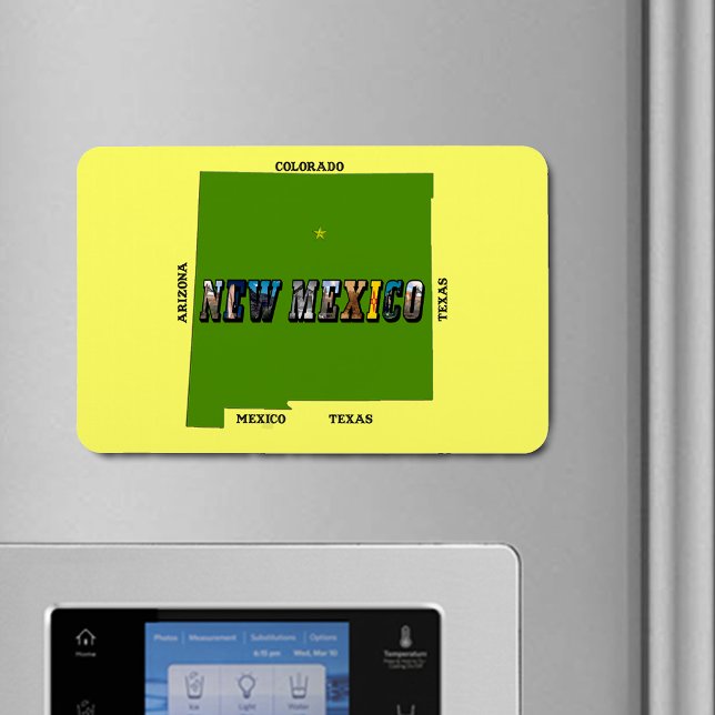 New Mexico Map Kontur Foto Text Magnet (New Mexico Map Outline Photo Text Flexible Magnet)