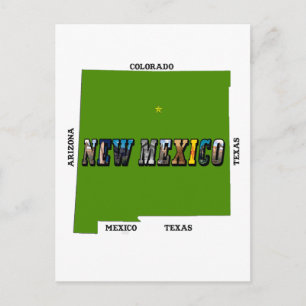 New Mexico Map Kontur Foto Text Postkarte