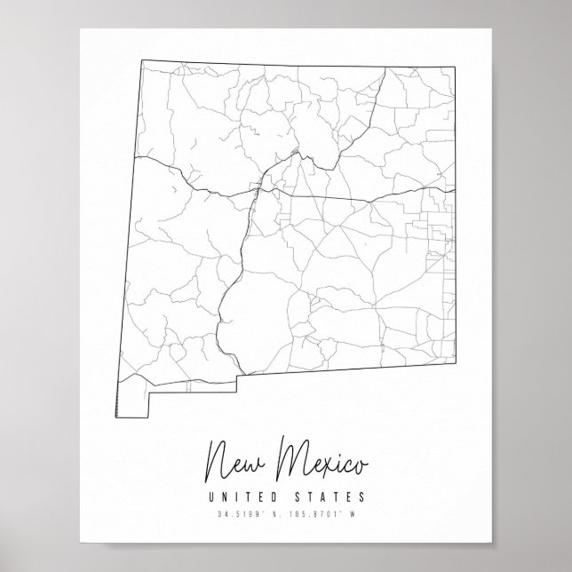 New Mexico Minimal Street Map Poster (Vorne)