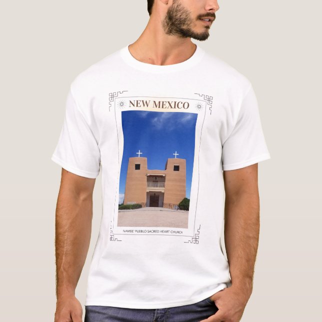 New Mexico Nambe' Pueblo Sakrale Herzkirche T-Shirt (Vorderseite)