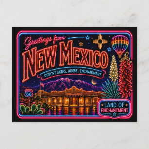 New Mexico Neon Staat Retro Vintage Postkarte