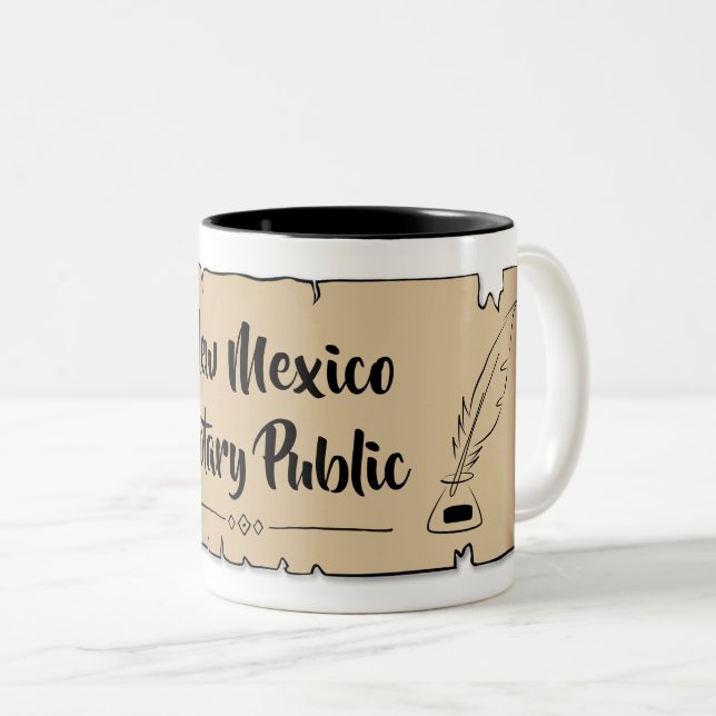 New Mexico Notary Public Scroll Feather Quill Zweifarbige Tasse (VorderseiteRechts)
