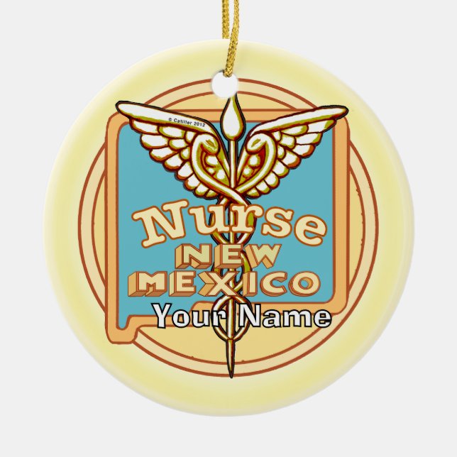New Mexico Nurse Caduceus  Keramik Ornament (Vorne)