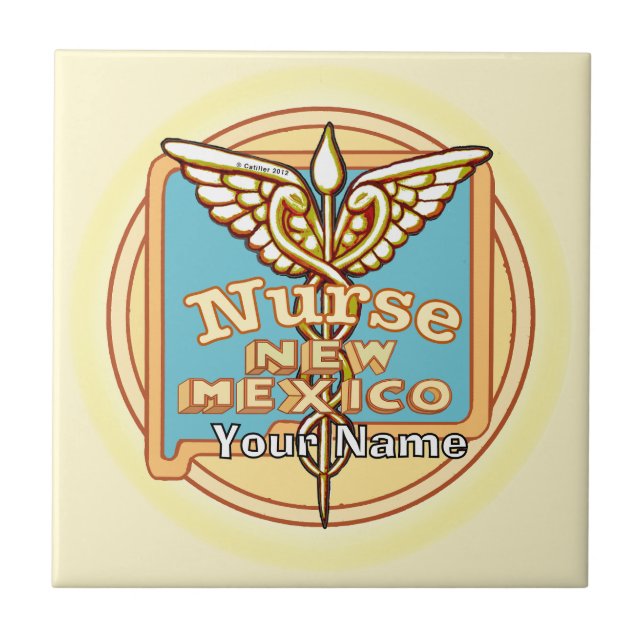 New Mexico Nurse Caduceus Tile Fliese (Vorderseite)