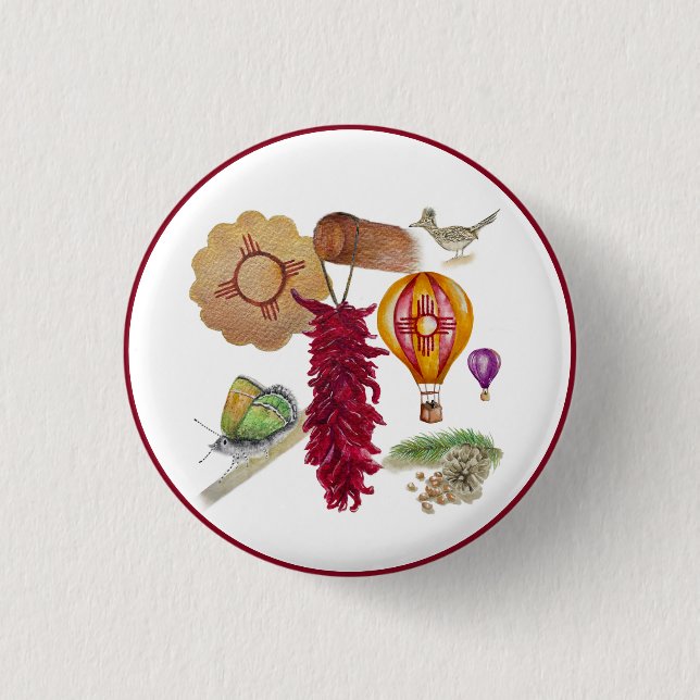 New Mexico Red Chile Pinõn Zia Hot Air Ballon Button (Vorderseite)