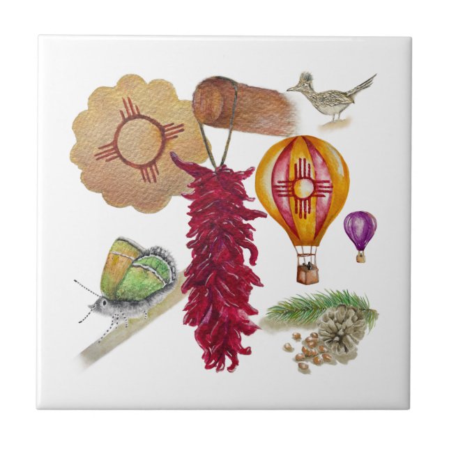 New Mexico Red Chile Pinõn Zia Hot Air Ballon Fliese (Vorderseite)
