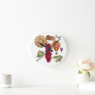 New Mexico Red Chile Pinõn Zia Hot Air Ballon Runde Wanduhr