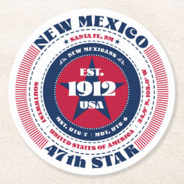 New Mexico Red White Blue Typografy Runder Pappuntersetzer