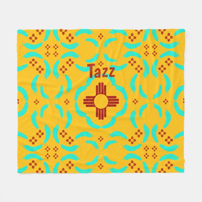 New Mexico Red Zia Türkise Feathers Fleecedecke (Vorderseite (Horizontal))