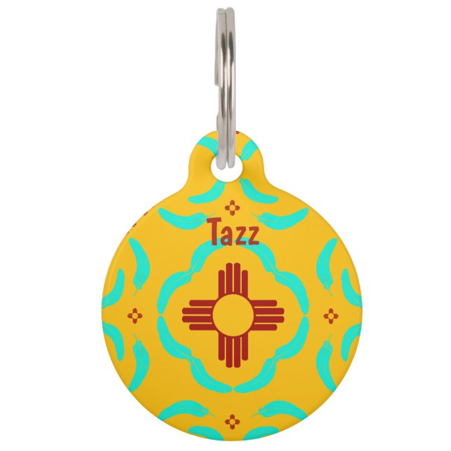 New Mexico Red Zia Türkise Feathers Haustiermarke (Vorderseite)