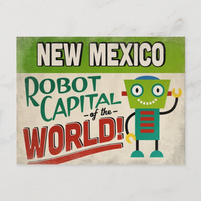 New Mexico Robot - Funny Vintag Postkarte (Vorderseite)