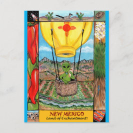 New Mexico Roswell Alien Funny Hot Air Ballon Zia Postkarte