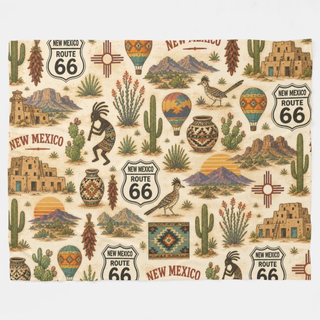 New Mexico Route 66 Cozy Mesa Fleecedecke (Vorderseite (Horizontal))