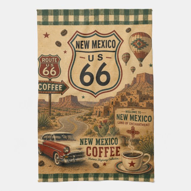 New Mexico Route 66 Enchanted Café Stil Geschirrtuch (Vertikal)