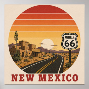 New Mexico Route 66 Wüsten-Sonnenuntergang Poster