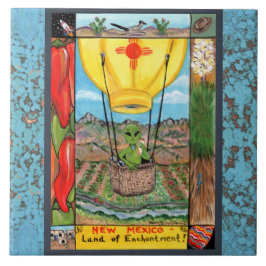 New Mexico Souvenir Alien Balloon Zia Tile Trivet Fliese