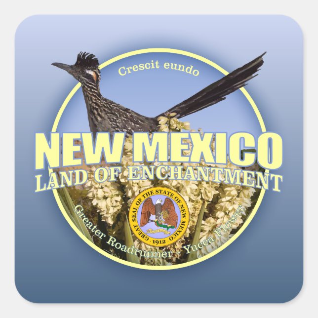 New Mexico Staat Bird & Blume Quadratischer Aufkleber (Vorderseite)