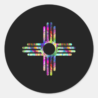 New Mexico Staat Zia Symbol Trippy Multi Color Pri Runder Aufkleber
