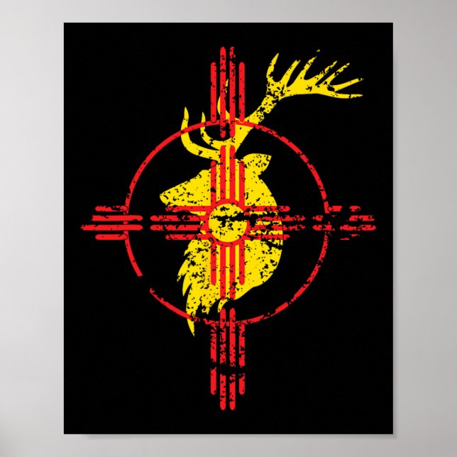 New Mexico State Flag Elch Jagd Zia Symbol Design Poster (Vorne)