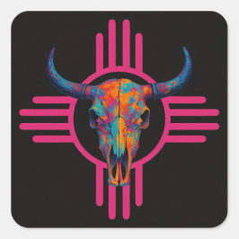 New Mexico Sun Totenschädel Pink  Quadratischer Aufkleber