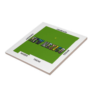 New Mexico Umrisskarte Foto Text Fliese