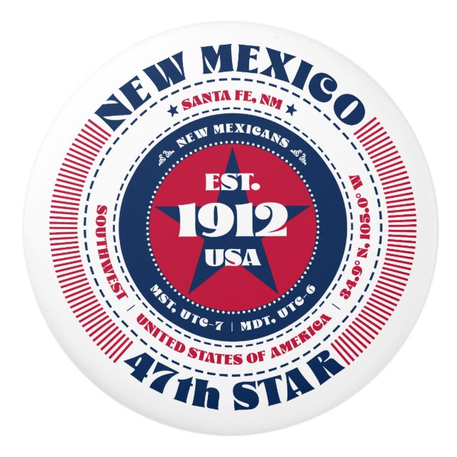 New Mexico US Staat Red White Blue Typografy Keramikknauf (Vorderseite)