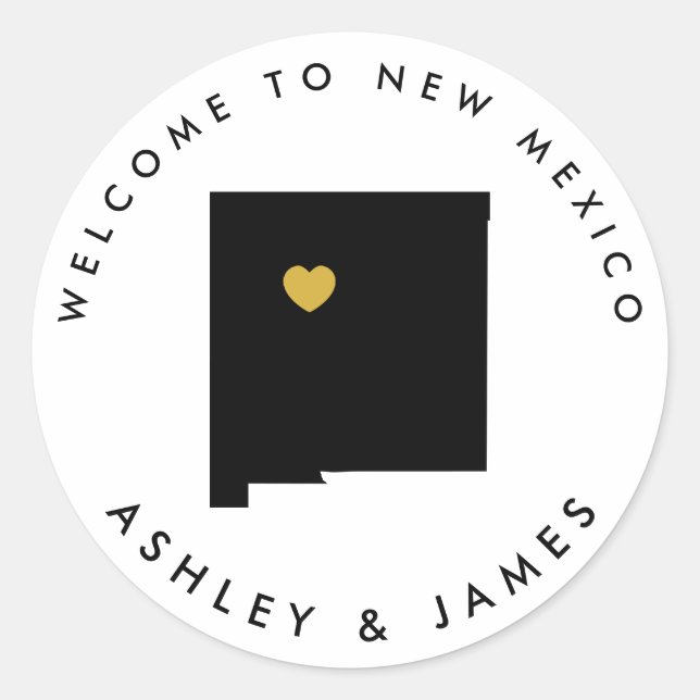 New Mexico Wedding Welcome Sticker, Leckerei Box B Runder Aufkleber (Vorderseite)