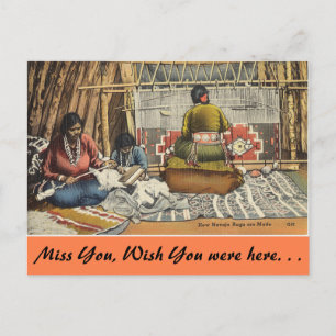 New Mexico, wie Teppiche hergestellt werden. Postkarte