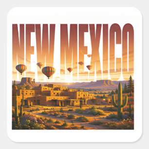New Mexico Wüstenballons Südwest-Abenteuer Quadratischer Aufkleber