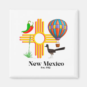 New Mexico Zia_ Chiles, Ballon, Wegekuckuck, Yucca Magnet
