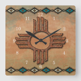 New Mexico Zia (Sonne) Quadratische Wanduhr
